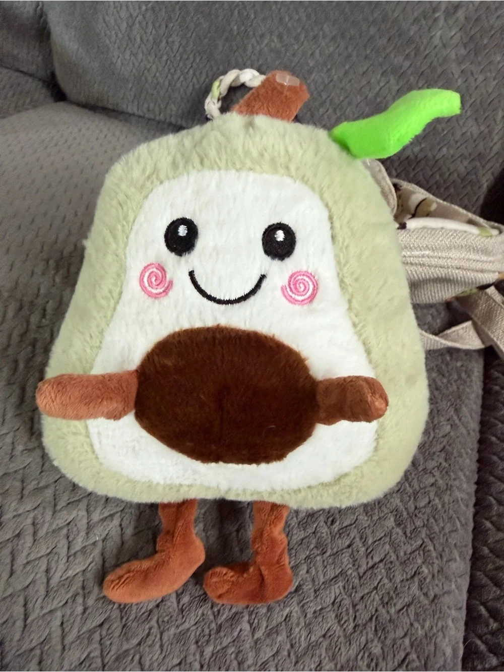 Beige Canvas Kids Backpack with Leaf & Acorn Accent